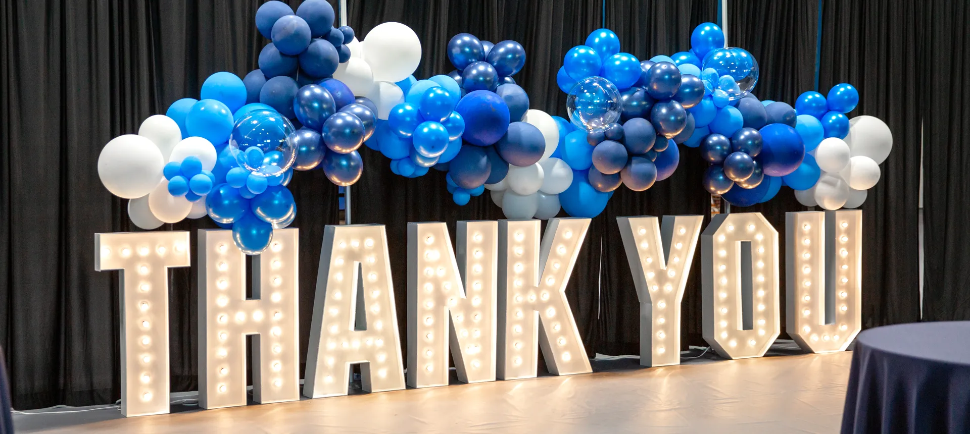 Large Thank You letters with blue balloons