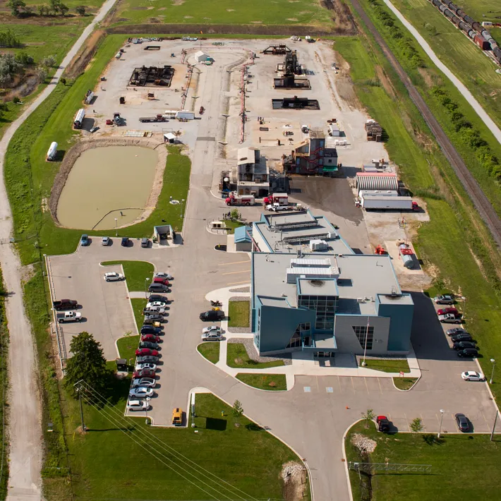 An aerial photo of the fire school prop site.