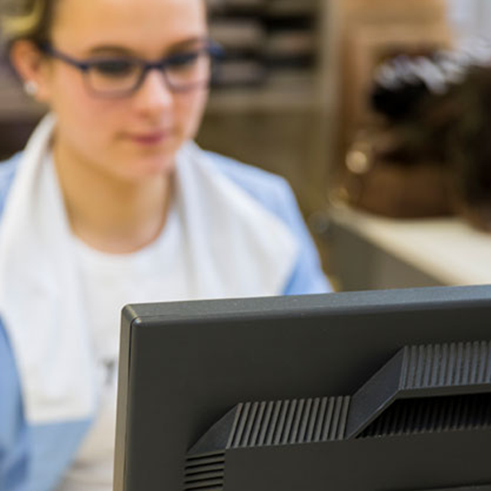 Nurse using computer