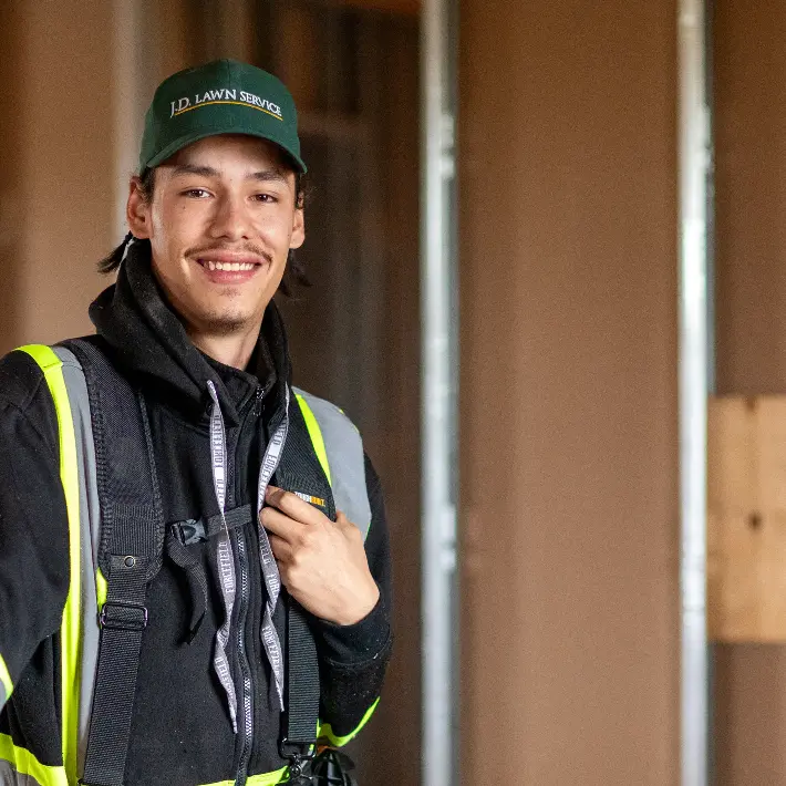 A student smiling while standing in a construction site