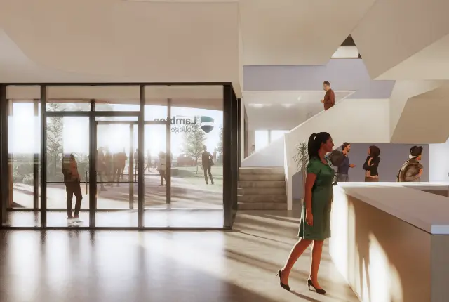A rendering of the new student residence's lobby