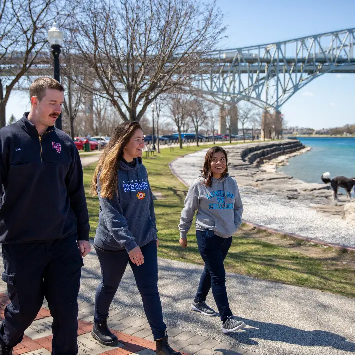 Students walking by Bluewater Bridge