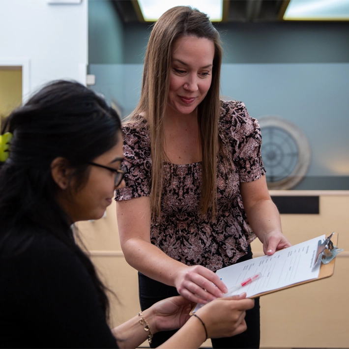 A Lambton College counsellor advising a student.