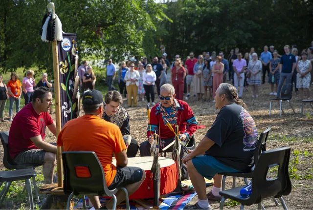 Indigenous people at the Outdoor Space groundbreaking ceremony.